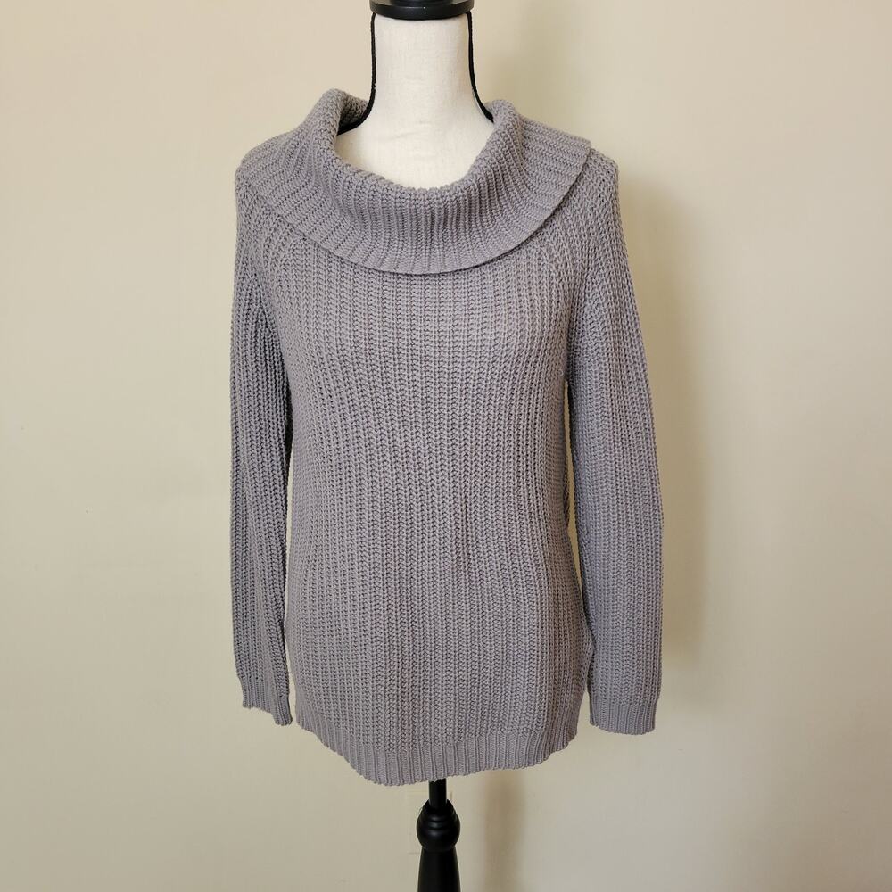 Gray Favlux Size M Cowl Neck Long Sleeve Chunky Knit Sweater